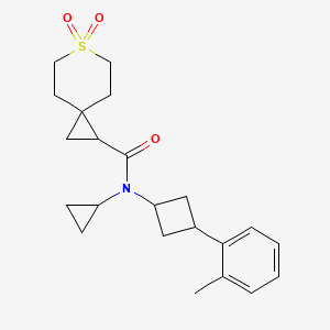 molecular formula C22H29NO3S B6783296 N-cyclopropyl-N-[3-(2-methylphenyl)cyclobutyl]-6,6-dioxo-6lambda6-thiaspiro[2.5]octane-2-carboxamide 