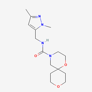 molecular formula C15H24N4O3 B6783339 N-[(2,5-dimethylpyrazol-3-yl)methyl]-1,9-dioxa-4-azaspiro[5.5]undecane-4-carboxamide 