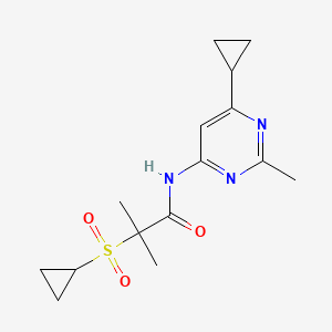 molecular formula C15H21N3O3S B6783340 N-(6-cyclopropyl-2-methylpyrimidin-4-yl)-2-cyclopropylsulfonyl-2-methylpropanamide 