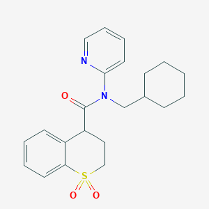 molecular formula C22H26N2O3S B6783347 N-(cyclohexylmethyl)-1,1-dioxo-N-pyridin-2-yl-3,4-dihydro-2H-thiochromene-4-carboxamide 
