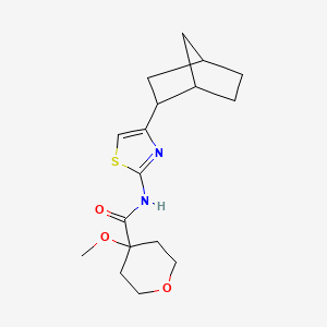 molecular formula C17H24N2O3S B6783382 N-[4-(2-bicyclo[2.2.1]heptanyl)-1,3-thiazol-2-yl]-4-methoxyoxane-4-carboxamide 