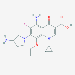 molecular formula C19H23FN4O4 B067838 5-Amino-7-(3-aminopyrrolidin-1-yl)-1-cyclopropyl-8-ethoxy-6-fluoro-4-oxoquinoline-3-carboxylic acid CAS No. 172602-90-3
