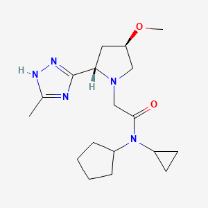 molecular formula C18H29N5O2 B6784029 N-cyclopentyl-N-cyclopropyl-2-[(2S,4R)-4-methoxy-2-(5-methyl-1H-1,2,4-triazol-3-yl)pyrrolidin-1-yl]acetamide 
