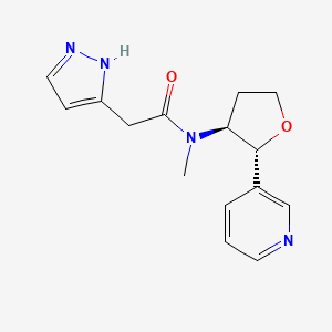 molecular formula C15H18N4O2 B6784343 N-methyl-2-(1H-pyrazol-5-yl)-N-[(2R,3S)-2-pyridin-3-yloxolan-3-yl]acetamide 