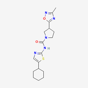 molecular formula C17H23N5O2S B6784357 N-(5-cyclohexyl-1,3-thiazol-2-yl)-3-(3-methyl-1,2,4-oxadiazol-5-yl)pyrrolidine-1-carboxamide 