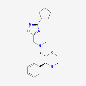 molecular formula C21H30N4O2 B6784447 N-[(3-cyclopentyl-1,2,4-oxadiazol-5-yl)methyl]-N-methyl-1-[(2S,3S)-4-methyl-3-phenylmorpholin-2-yl]methanamine 