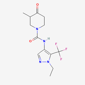 molecular formula C13H17F3N4O2 B6784629 N-[1-ethyl-5-(trifluoromethyl)pyrazol-4-yl]-3-methyl-4-oxopiperidine-1-carboxamide 