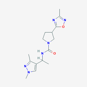 molecular formula C15H22N6O2 B6784762 N-[1-(1,3-dimethylpyrazol-4-yl)ethyl]-3-(3-methyl-1,2,4-oxadiazol-5-yl)pyrrolidine-1-carboxamide 