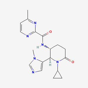 molecular formula C18H22N6O2 B6784931 N-[(2R,3R)-1-cyclopropyl-2-(3-methylimidazol-4-yl)-6-oxopiperidin-3-yl]-4-methylpyrimidine-2-carboxamide 