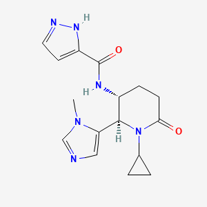 molecular formula C16H20N6O2 B6784941 N-[(2R,3R)-1-cyclopropyl-2-(3-methylimidazol-4-yl)-6-oxopiperidin-3-yl]-1H-pyrazole-5-carboxamide 