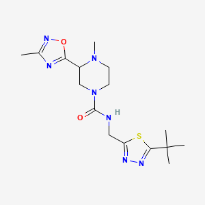 molecular formula C16H25N7O2S B6784959 N-[(5-tert-butyl-1,3,4-thiadiazol-2-yl)methyl]-4-methyl-3-(3-methyl-1,2,4-oxadiazol-5-yl)piperazine-1-carboxamide 