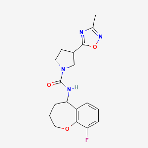 molecular formula C18H21FN4O3 B6785039 N-(9-fluoro-2,3,4,5-tetrahydro-1-benzoxepin-5-yl)-3-(3-methyl-1,2,4-oxadiazol-5-yl)pyrrolidine-1-carboxamide 