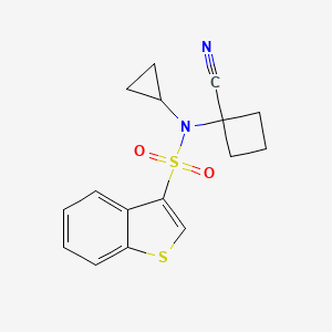 molecular formula C16H16N2O2S2 B6785362 N-(1-cyanocyclobutyl)-N-cyclopropyl-1-benzothiophene-3-sulfonamide 