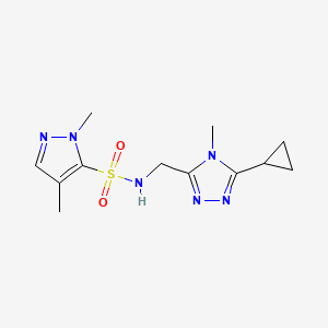 molecular formula C12H18N6O2S B6785445 N-[(5-cyclopropyl-4-methyl-1,2,4-triazol-3-yl)methyl]-2,4-dimethylpyrazole-3-sulfonamide 