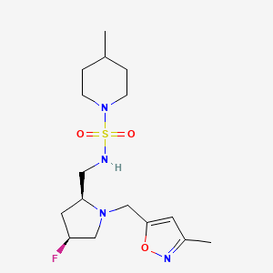 molecular formula C16H27FN4O3S B6785505 N-[[(2S,4S)-4-fluoro-1-[(3-methyl-1,2-oxazol-5-yl)methyl]pyrrolidin-2-yl]methyl]-4-methylpiperidine-1-sulfonamide 