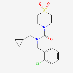 molecular formula C16H21ClN2O3S B6785542 N-[(2-chlorophenyl)methyl]-N-(cyclopropylmethyl)-1,1-dioxo-1,4-thiazinane-4-carboxamide 