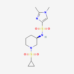 molecular formula C13H22N4O4S2 B6785637 N-[(3R)-1-cyclopropylsulfonylpiperidin-3-yl]-1,2-dimethylimidazole-4-sulfonamide 