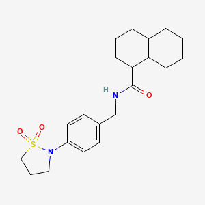 molecular formula C21H30N2O3S B6785827 N-[[4-(1,1-dioxo-1,2-thiazolidin-2-yl)phenyl]methyl]-1,2,3,4,4a,5,6,7,8,8a-decahydronaphthalene-1-carboxamide 