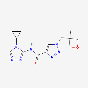 molecular formula C13H17N7O2 B6786070 N-(4-cyclopropyl-1,2,4-triazol-3-yl)-1-[(3-methyloxetan-3-yl)methyl]triazole-4-carboxamide 