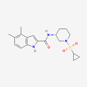 molecular formula C19H25N3O3S B6786715 N-[(3R)-1-cyclopropylsulfonylpiperidin-3-yl]-4,5-dimethyl-1H-indole-2-carboxamide 