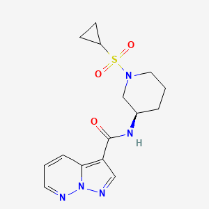 molecular formula C15H19N5O3S B6786716 N-[(3R)-1-cyclopropylsulfonylpiperidin-3-yl]pyrazolo[1,5-b]pyridazine-3-carboxamide 