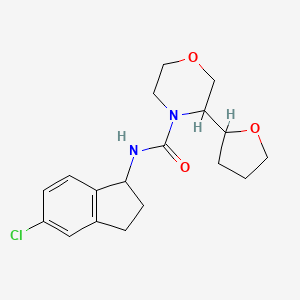 molecular formula C18H23ClN2O3 B6786751 N-(5-chloro-2,3-dihydro-1H-inden-1-yl)-3-(oxolan-2-yl)morpholine-4-carboxamide 