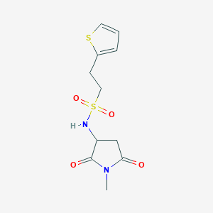molecular formula C11H14N2O4S2 B6786765 N-(1-methyl-2,5-dioxopyrrolidin-3-yl)-2-thiophen-2-ylethanesulfonamide 