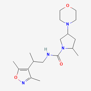 molecular formula C18H30N4O3 B6786874 N-[2-(3,5-dimethyl-1,2-oxazol-4-yl)propyl]-2-methyl-4-morpholin-4-ylpyrrolidine-1-carboxamide 