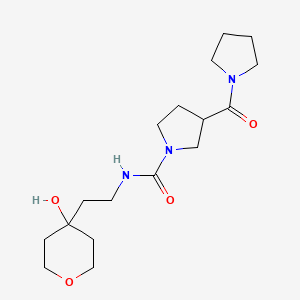 molecular formula C17H29N3O4 B6786952 N-[2-(4-hydroxyoxan-4-yl)ethyl]-3-(pyrrolidine-1-carbonyl)pyrrolidine-1-carboxamide 