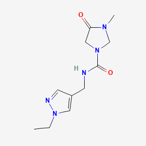 molecular formula C11H17N5O2 B6787009 N-[(1-ethylpyrazol-4-yl)methyl]-3-methyl-4-oxoimidazolidine-1-carboxamide 