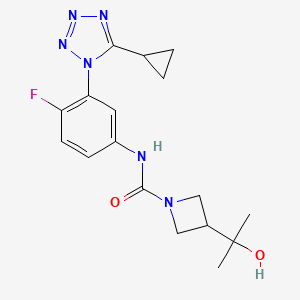 molecular formula C17H21FN6O2 B6787034 N-[3-(5-cyclopropyltetrazol-1-yl)-4-fluorophenyl]-3-(2-hydroxypropan-2-yl)azetidine-1-carboxamide 