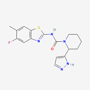 molecular formula C17H18FN5OS B6787102 N-(5-fluoro-6-methyl-1,3-benzothiazol-2-yl)-2-(1H-pyrazol-5-yl)piperidine-1-carboxamide 