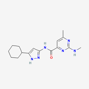 molecular formula C16H22N6O B6787274 N-(5-cyclohexyl-1H-pyrazol-3-yl)-6-methyl-2-(methylamino)pyrimidine-4-carboxamide 