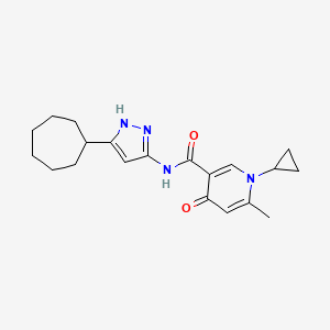 molecular formula C20H26N4O2 B6787293 N-(5-cycloheptyl-1H-pyrazol-3-yl)-1-cyclopropyl-6-methyl-4-oxopyridine-3-carboxamide 