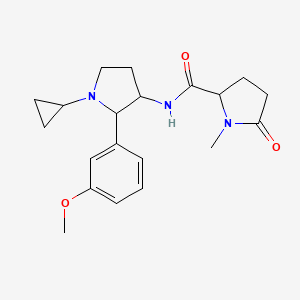 molecular formula C20H27N3O3 B6787502 N-[1-cyclopropyl-2-(3-methoxyphenyl)pyrrolidin-3-yl]-1-methyl-5-oxopyrrolidine-2-carboxamide 