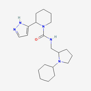 molecular formula C20H33N5O B6787517 N-[(1-cyclohexylpyrrolidin-2-yl)methyl]-2-(1H-pyrazol-5-yl)piperidine-1-carboxamide 