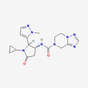 molecular formula C17H22N8O2 B6787569 N-[(2R,3R)-1-cyclopropyl-2-(2-methylpyrazol-3-yl)-5-oxopyrrolidin-3-yl]-6,8-dihydro-5H-[1,2,4]triazolo[1,5-a]pyrazine-7-carboxamide 