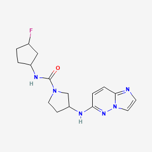 molecular formula C16H21FN6O B6787666 N-(3-fluorocyclopentyl)-3-(imidazo[1,2-b]pyridazin-6-ylamino)pyrrolidine-1-carboxamide 