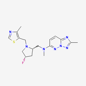 molecular formula C17H22FN7S B6787850 N-[[(2S,4S)-4-fluoro-1-[(4-methyl-1,3-thiazol-5-yl)methyl]pyrrolidin-2-yl]methyl]-N,2-dimethyl-[1,2,4]triazolo[1,5-b]pyridazin-6-amine 