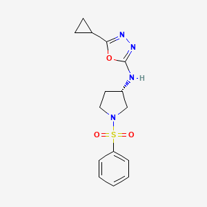 molecular formula C15H18N4O3S B6787969 N-[(3S)-1-(benzenesulfonyl)pyrrolidin-3-yl]-5-cyclopropyl-1,3,4-oxadiazol-2-amine 