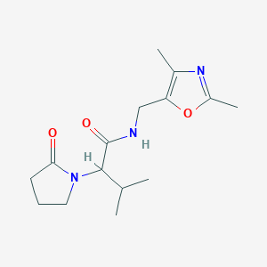 molecular formula C15H23N3O3 B6788010 N-[(2,4-dimethyl-1,3-oxazol-5-yl)methyl]-3-methyl-2-(2-oxopyrrolidin-1-yl)butanamide 