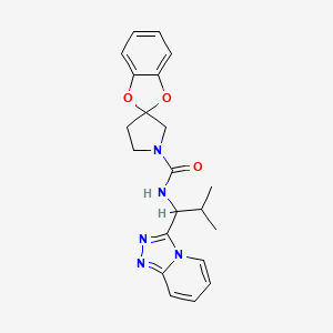 molecular formula C21H23N5O3 B6788032 N-[2-methyl-1-([1,2,4]triazolo[4,3-a]pyridin-3-yl)propyl]spiro[1,3-benzodioxole-2,3'-pyrrolidine]-1'-carboxamide 