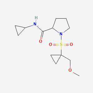molecular formula C13H22N2O4S B6788399 N-cyclopropyl-1-[1-(methoxymethyl)cyclopropyl]sulfonylpyrrolidine-2-carboxamide 