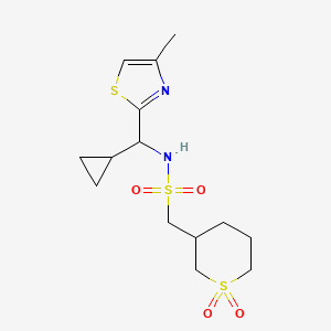 molecular formula C14H22N2O4S3 B6788424 N-[cyclopropyl-(4-methyl-1,3-thiazol-2-yl)methyl]-1-(1,1-dioxothian-3-yl)methanesulfonamide 