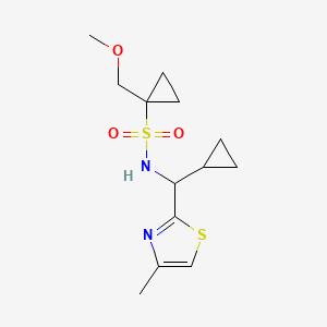 molecular formula C13H20N2O3S2 B6788440 N-[cyclopropyl-(4-methyl-1,3-thiazol-2-yl)methyl]-1-(methoxymethyl)cyclopropane-1-sulfonamide 