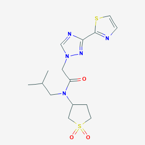 molecular formula C15H21N5O3S2 B6788974 N-(1,1-dioxothiolan-3-yl)-N-(2-methylpropyl)-2-[3-(1,3-thiazol-2-yl)-1,2,4-triazol-1-yl]acetamide 