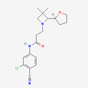 molecular formula C19H24ClN3O2 B6788992 N-(3-chloro-4-cyanophenyl)-3-[3,3-dimethyl-2-(oxolan-2-yl)azetidin-1-yl]propanamide 