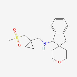 molecular formula C19H27NO3S B6789038 N-[[1-(methylsulfonylmethyl)cyclopropyl]methyl]spiro[1,3-dihydroindene-2,4'-oxane]-1-amine 