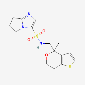 molecular formula C15H19N3O3S2 B6789050 N-[(4-methyl-6,7-dihydrothieno[3,2-c]pyran-4-yl)methyl]-6,7-dihydro-5H-pyrrolo[1,2-a]imidazole-3-sulfonamide 