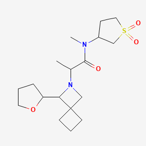 molecular formula C18H30N2O4S B6789075 N-(1,1-dioxothiolan-3-yl)-N-methyl-2-[3-(oxolan-2-yl)-2-azaspiro[3.3]heptan-2-yl]propanamide 
